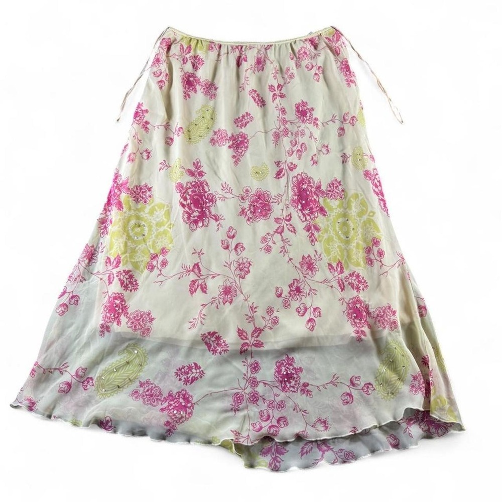 Whimsy Fairycore Pink & Green Floral Midi Skirt